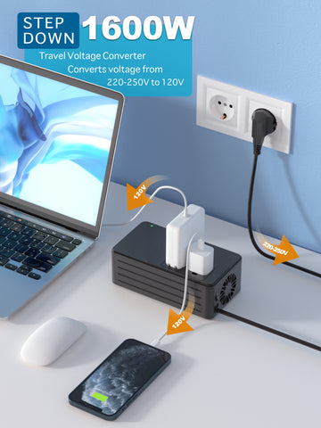 HYTED 600W Voltage Converter 220V to 110V, 3-Port GaN 33W USB-C & 15W USB-A, Pure Sine Wave, Compact, Lightweight & Advanced Safety Features, International Travel Plug Adapter US to EU/UK/AU/Asia