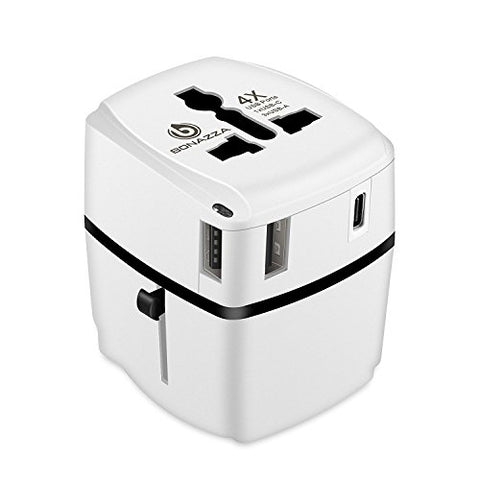 All in ONE Universal Plug Power Adapter with 4 Fast Charging USB Ports - International Travel US to UK, Europe, AUS, Italy, China Compatible with Sockets Over 150 Countries [UL Test Pass]